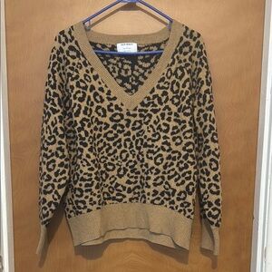 Women's Leopard Print Sweater - Tan and Black